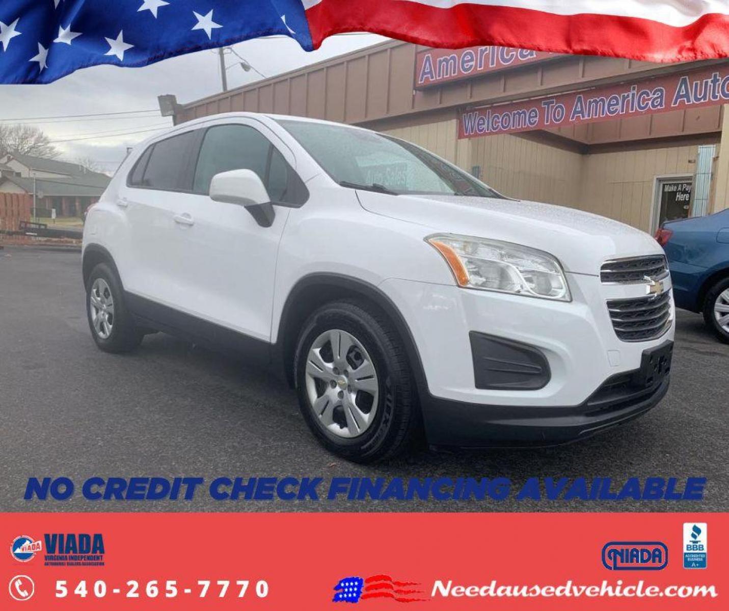 2016 WHITE CHEVROLET TRAX LS (3GNCJKSB9GL) with an 1.4L engine, Automatic transmission, located at 2514 Williamson Rd NE, Roanoke, VA, 24012, (540) 265-7770, 37.294636, -79.936249 - NO CREDIT CHECK FINANCING WITH ONLY $2600 DOWN PAYMENT!!!! Check out our website www.needausedvehicle.com for our No Credit Check/ In House Financing options!! No Credit Check Available!!! In House Financing Available!!! All Clean Title Vehicles (no Salvaged or flooded vehicles ever on our lot)! - Photo #0